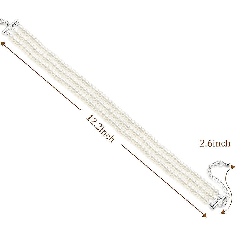 Bridal White Glass Pearl Multi-Strand Choker Necklace