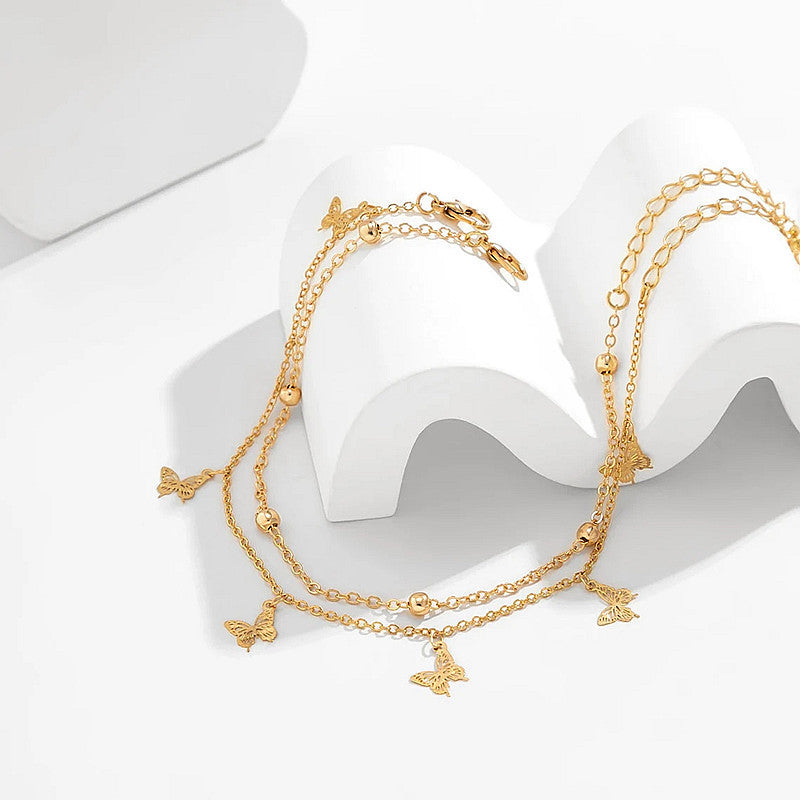Beach Layered Butterfly Tassel Anklet Jewelry