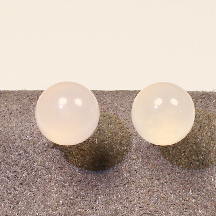 Natural Agate Stud Earrings Simple Round Bead Earrings