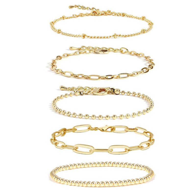 Beaded Layered Cuban Link Bracelet Set