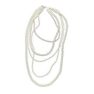 Beaded Pearl Strand Layered Long Fashion Jewelry Necklace