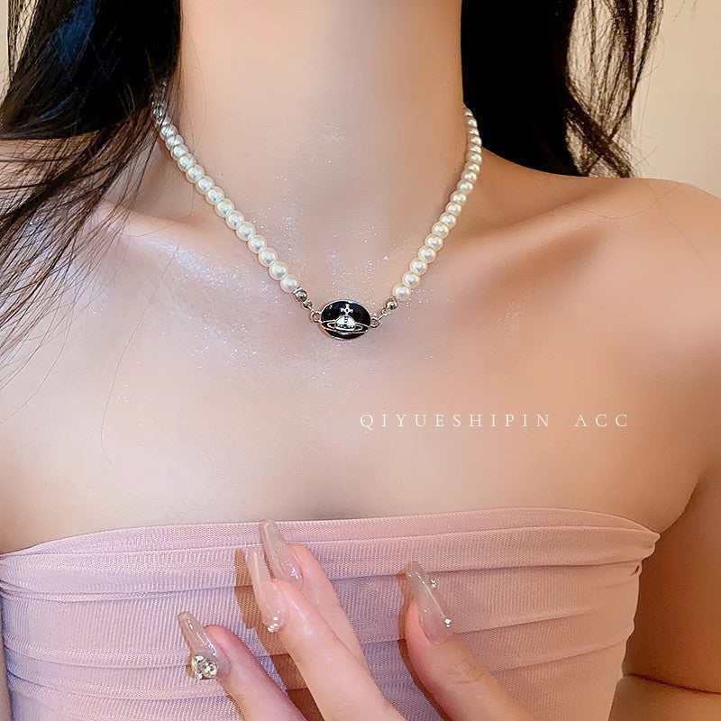 Pink Color Pearl Saturn Necklace