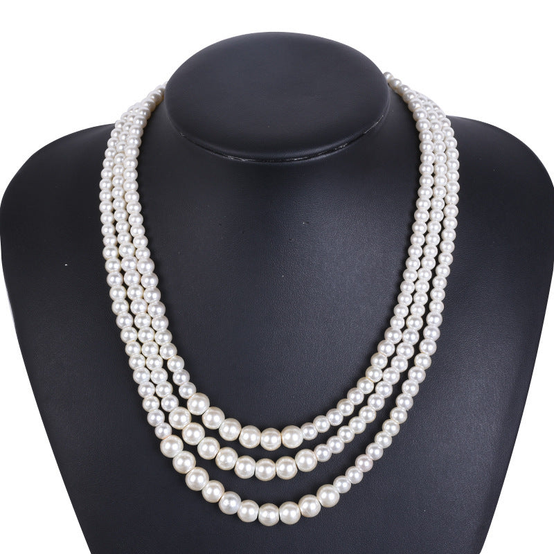 Multi-layer Glass Pearl Sweater Chain Long Necklace