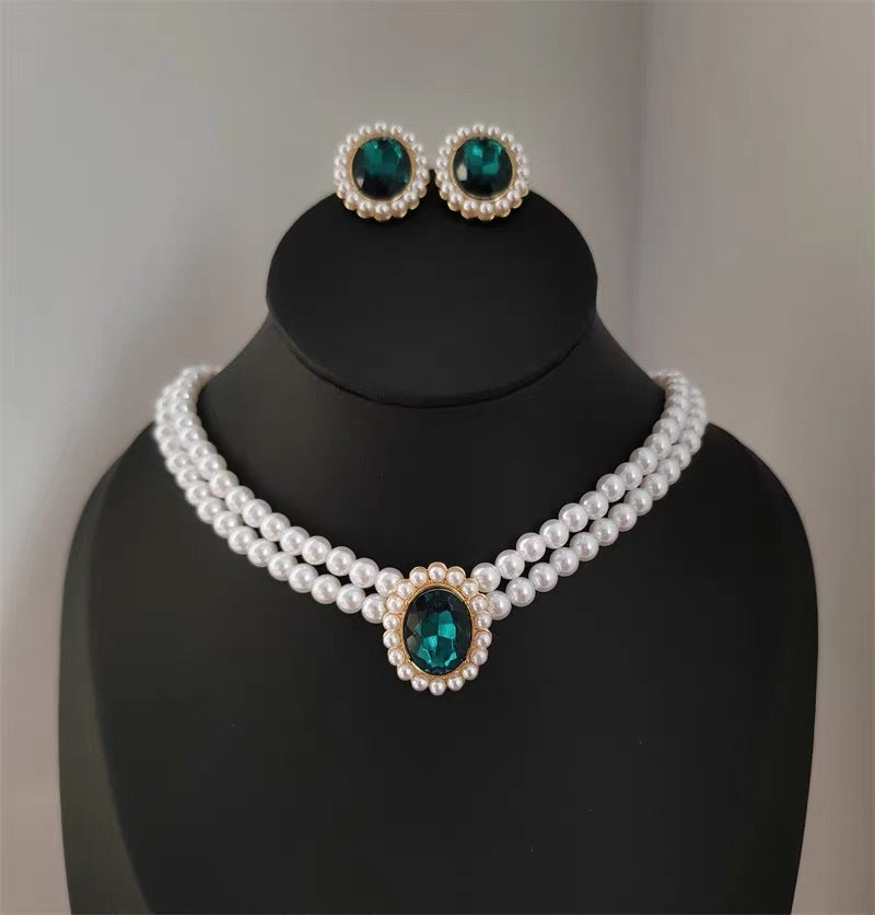 Women Jewelry Set Multi Layer Pearl Chain Choker Necklace Set