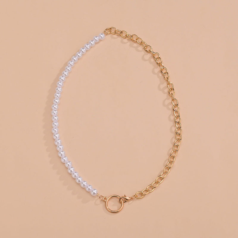 Baroque Pearl Half Pearl Half Chain Necklace