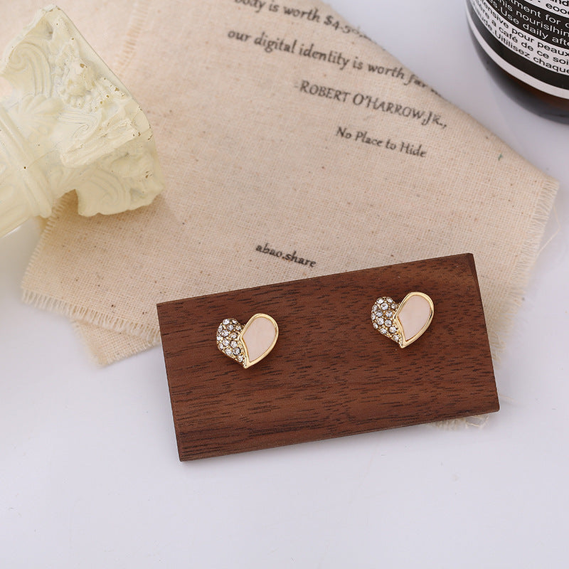 Heart Tiny Studs Rhinestone Earrings