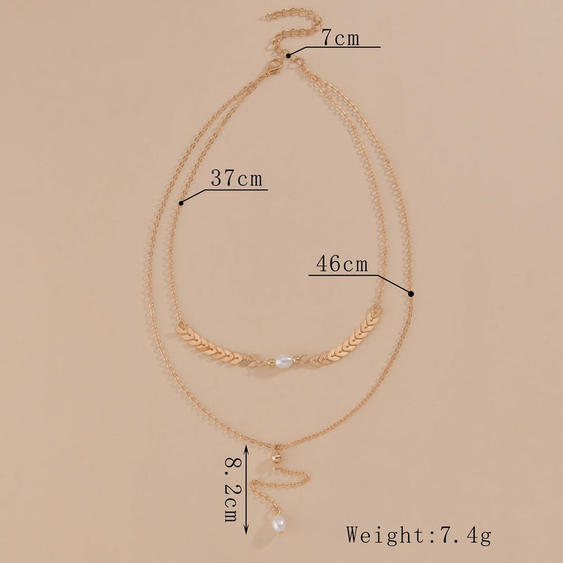 Wheat Leaves Chain Pearl Necklace