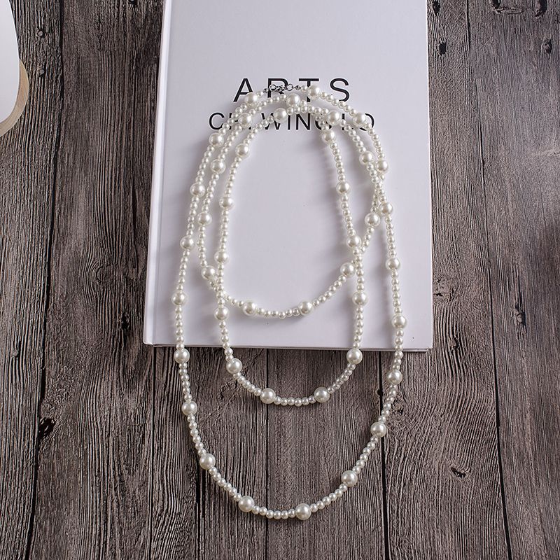 Trendy Pearl Beaded Long Sweater Necklaces