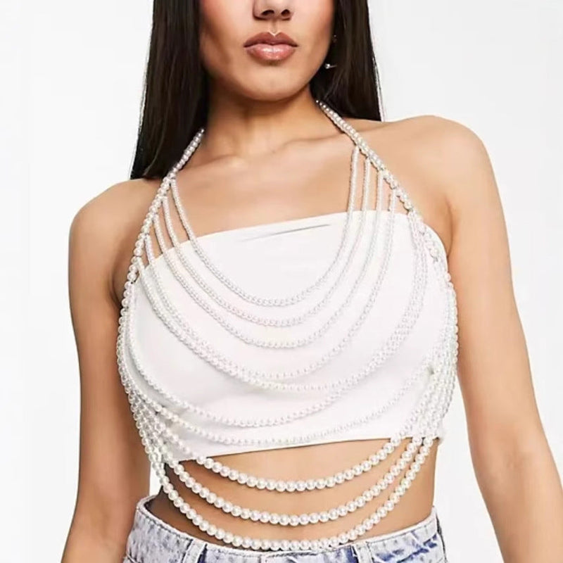 Multi-tassel Pearl Chest Body Chain Sexy Bikinis Waist Chain