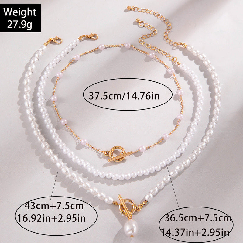 Vintage Chain Pearl Necklace Multilayer Geometric