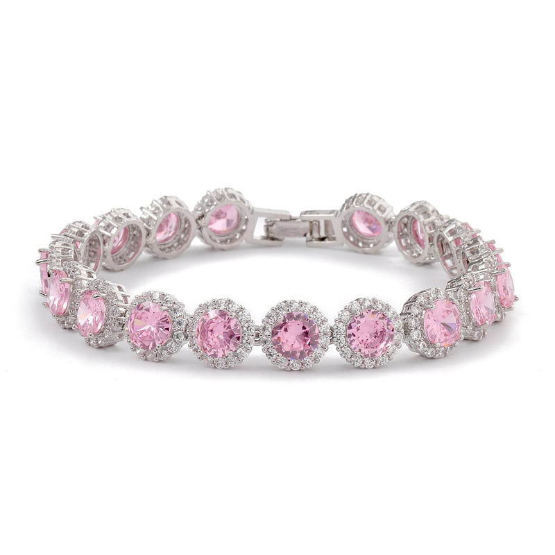 Dazzling Multicolor Cubic Zirconia Round Halo Chain Bracelet, Colored Gem Stones, Adjustable Design, and Unique Patterns
