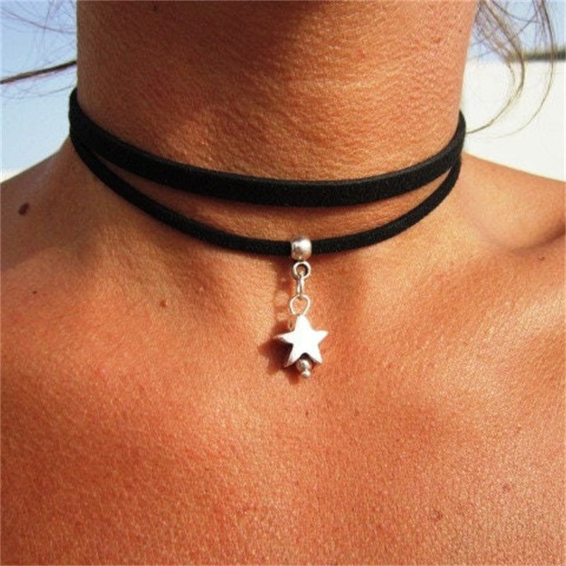 Double Layers Black Star Pendant Necklace