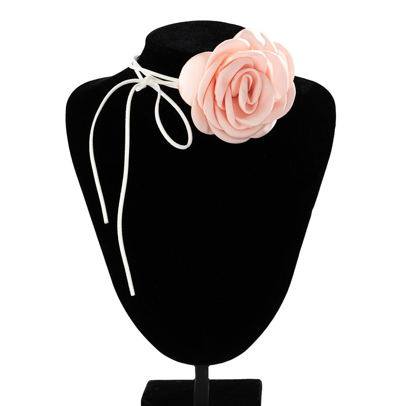 Retro Fabric Satin Rose Flower Necklace