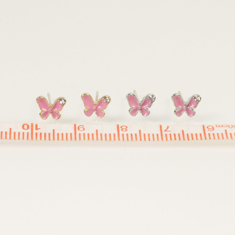 Enamel Pink Butterfly Stud Earrings