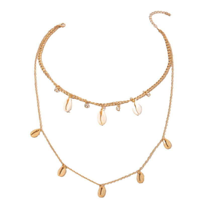Beach Fashion Jewelry Two Layers Chain Shell Pendant Necklace