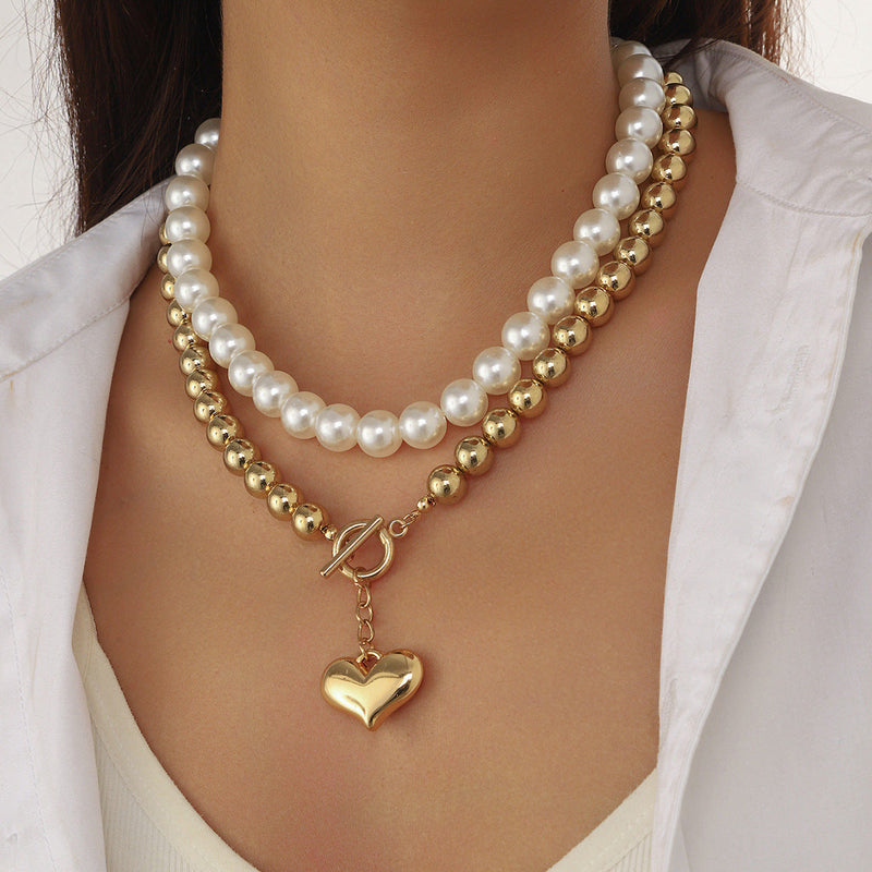 Punk Multi-layer CCB Heart Round Bead Necklace