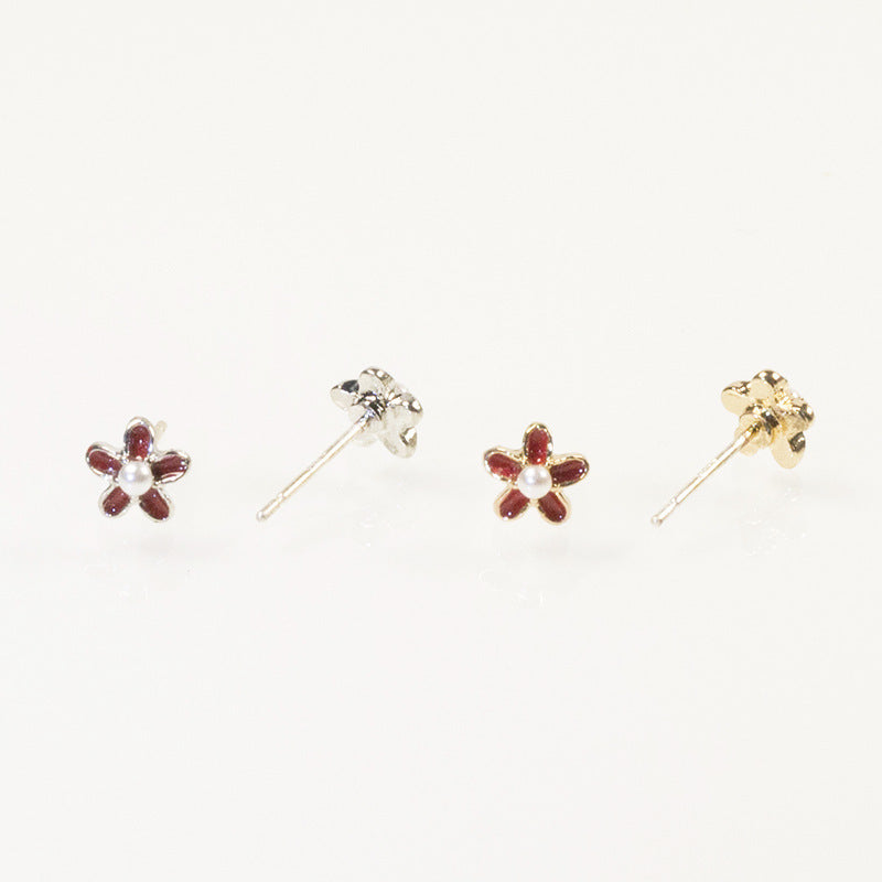 Womens Stud Earrings Pink Flower