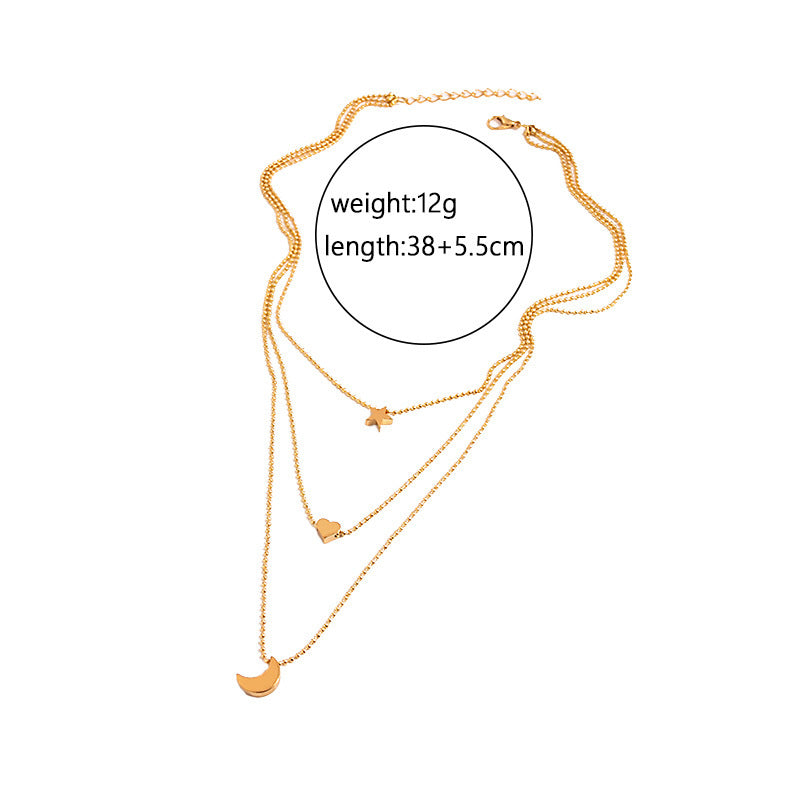 Moon Star Heart Necklace Women Multi Layer Chains Choker Necklace