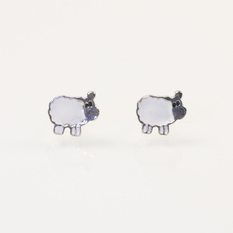 White Enamel Sheep Stud Earring