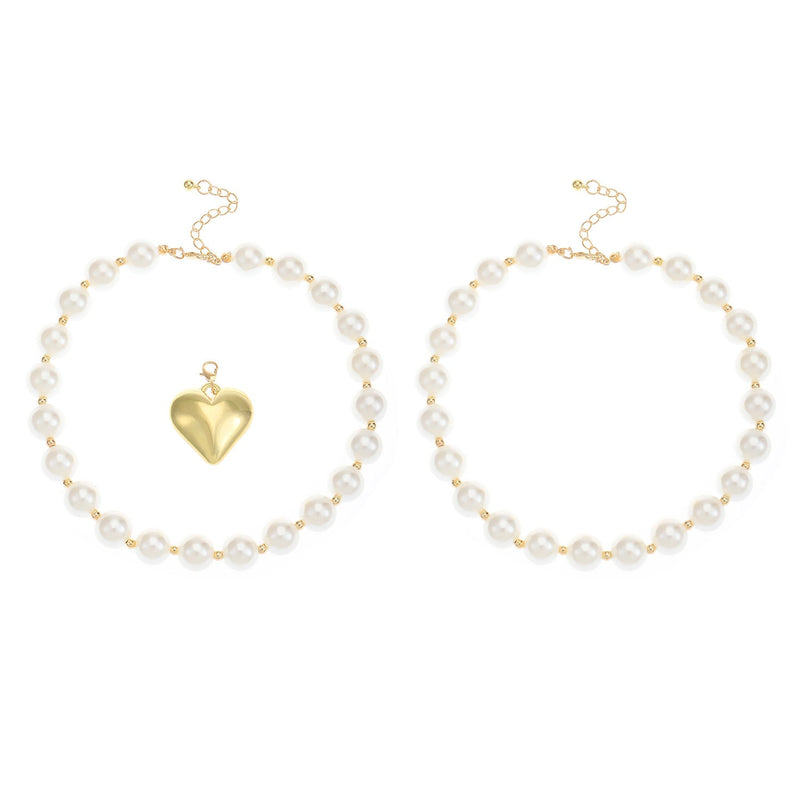 Exaggerated Multi layer Necklace Punk Chain Big Heart Pearl Necklace