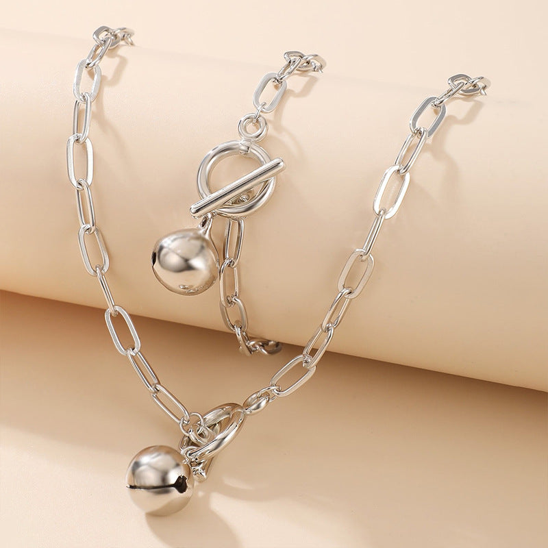 Paperclip Chain Ball Pendant Choker Necklace Set