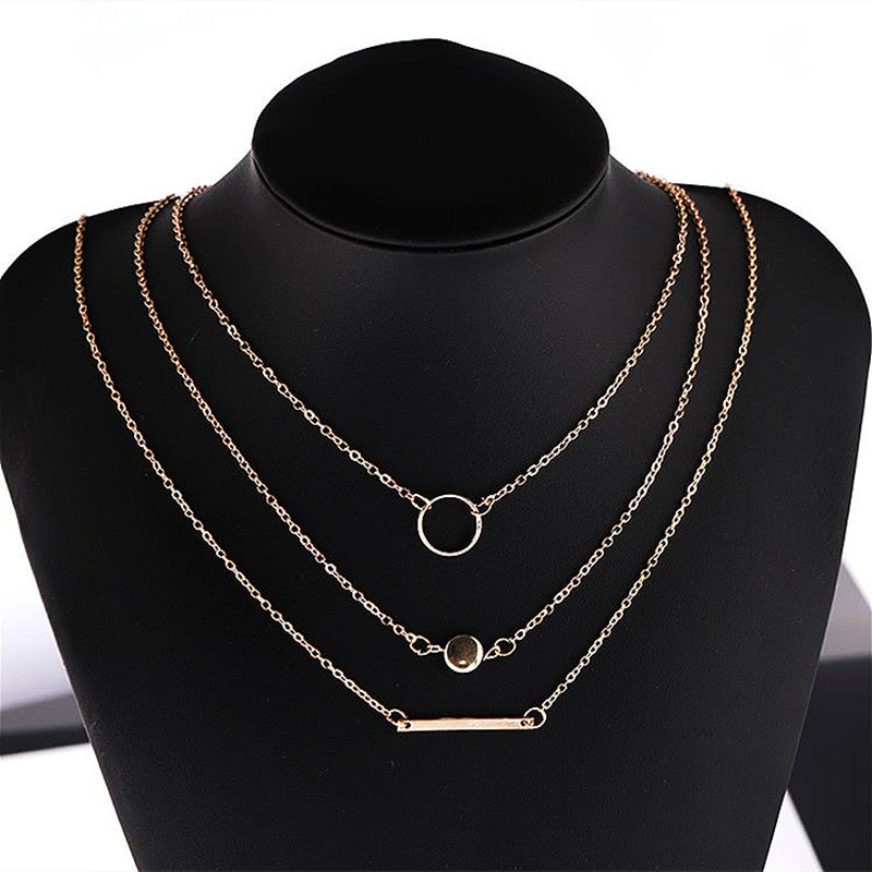 Multilayer Circles Geometric Round Chokers Necklaces