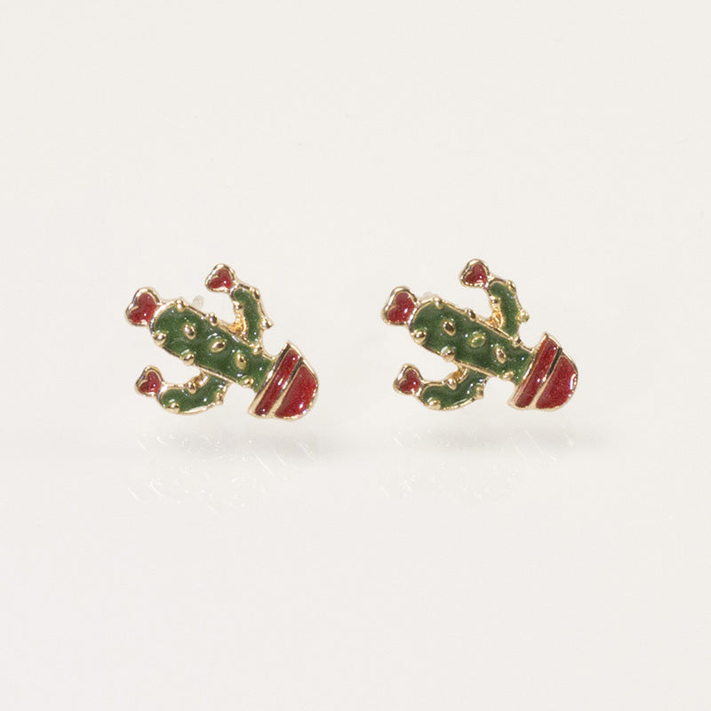 Enamel cactus Stud Earring