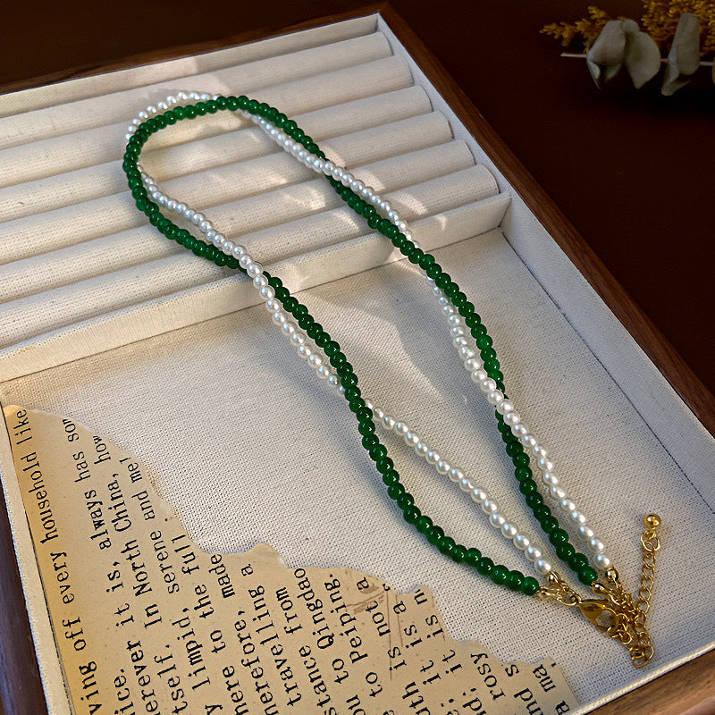 Double-Layer Twisted Glass Bead Necklace for Women