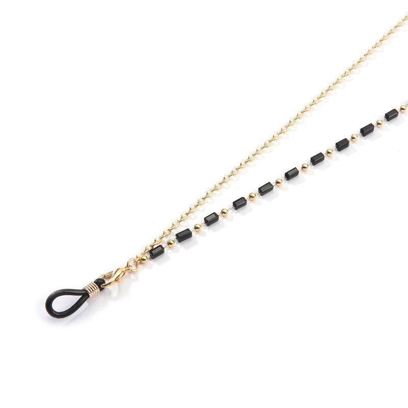 Reading Glasses Chain Women Black Beads Gold Eyeglass Lanyard Hold Straps