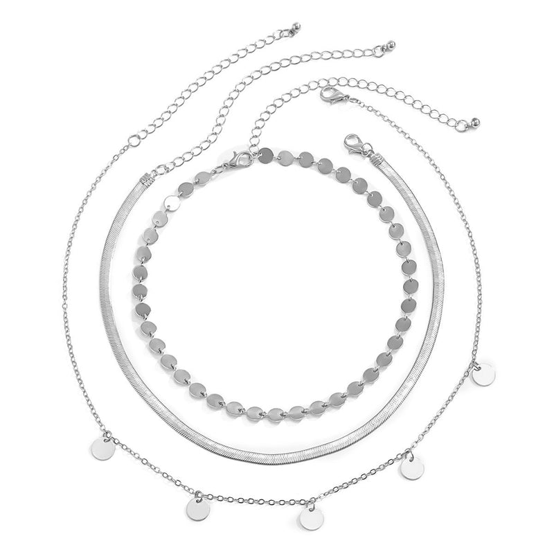 Geometric Flat Snake Bone Chain Sequins Necklace