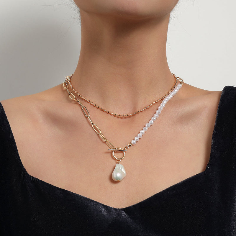 Pearl Round Bead Chain Overlay Necklace