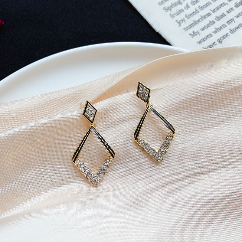 Geometric Rhinestone Rhombus Dangle Earrings