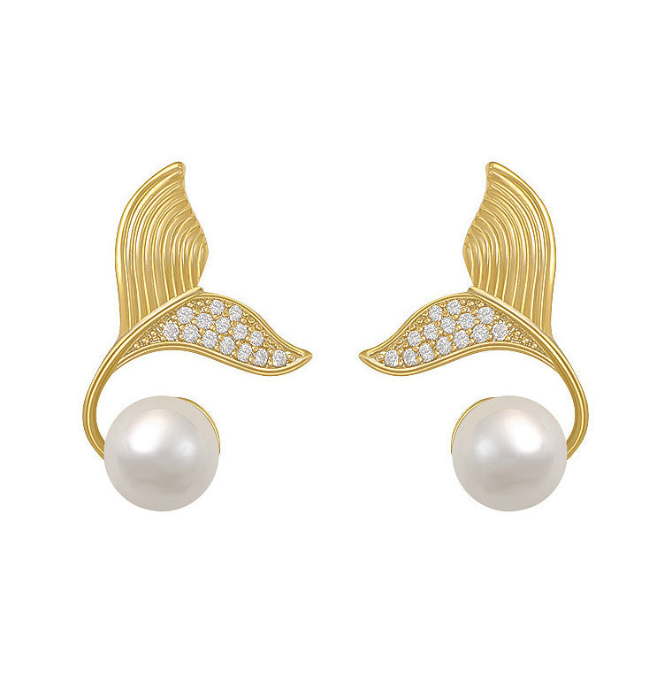 Graceful Pearl Mermaid Tail Stud Earrings