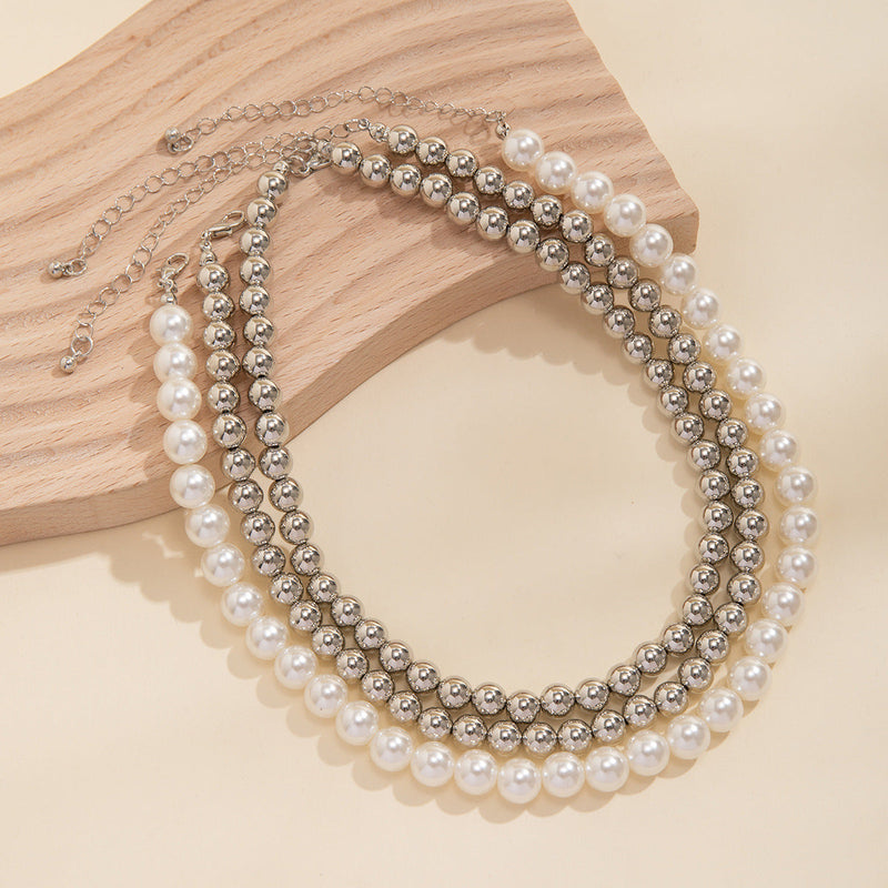 Beaded Pearl Necklace Imitation Pearl Multi-layer Necklace for Women