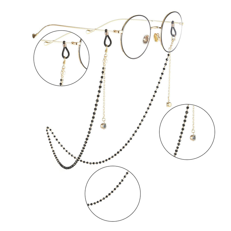 Black Beads Gold Eyeglass Lanyard Hold Straps