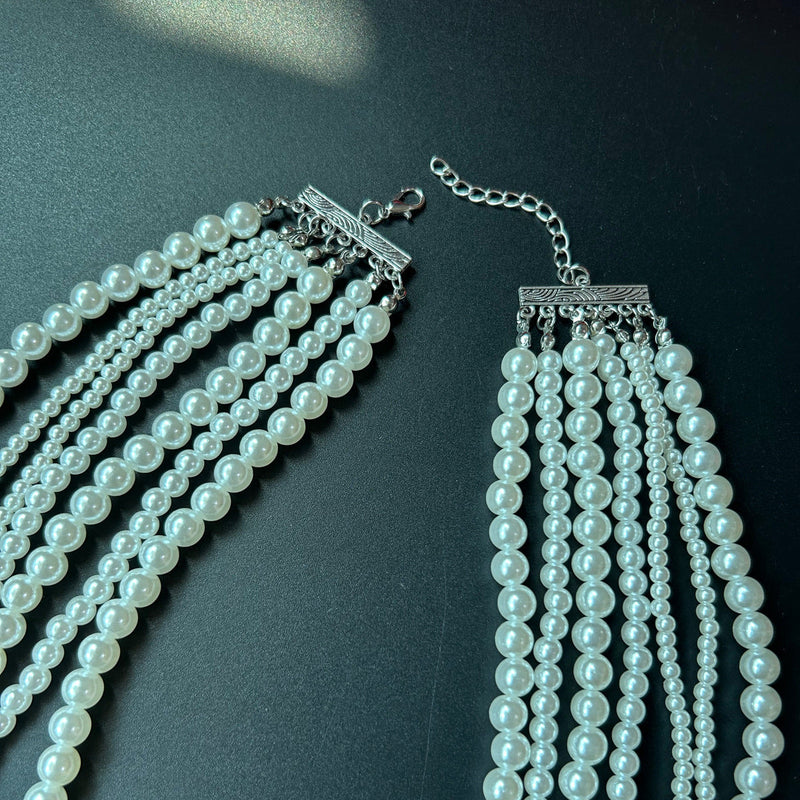 7 Layers Beaded Pearl String Necklace Big Statement Jewelry