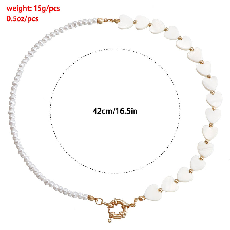 Shell Heart Pearl Necklace Choke Pearl Necklace