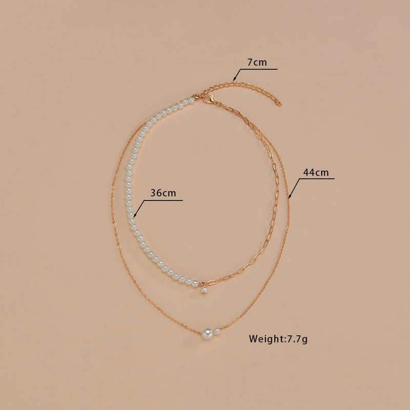 Chain Gold Bead Necklace Pearl Pendant Choker Multi Layer