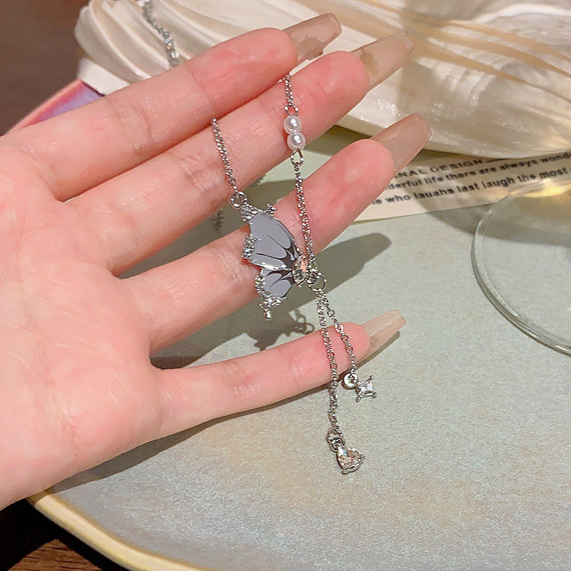 Butterfly Stone Pearl Necklace for Women