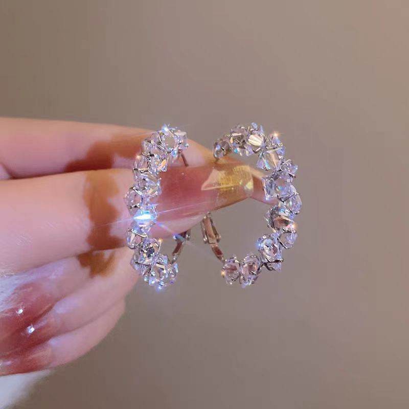 Dazzling Irregular Crystal Circle Hoop Earrings with S925 Sterling Silver Post, New Trend Elegant Geometry Earrings for Women Gifts | Cubic Zirconia