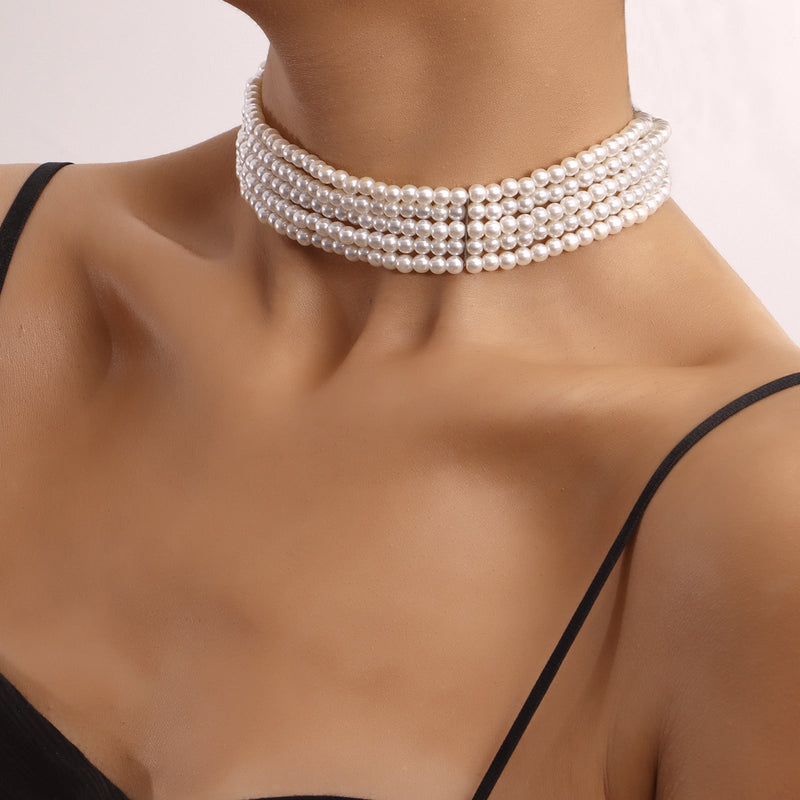Elegant Collar Women Multi-Layered Pearl Necklace
