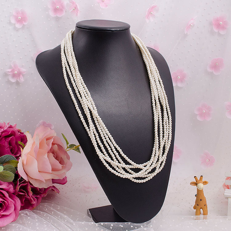 Pearl Necklace Choker Collar 6 Layer Multi