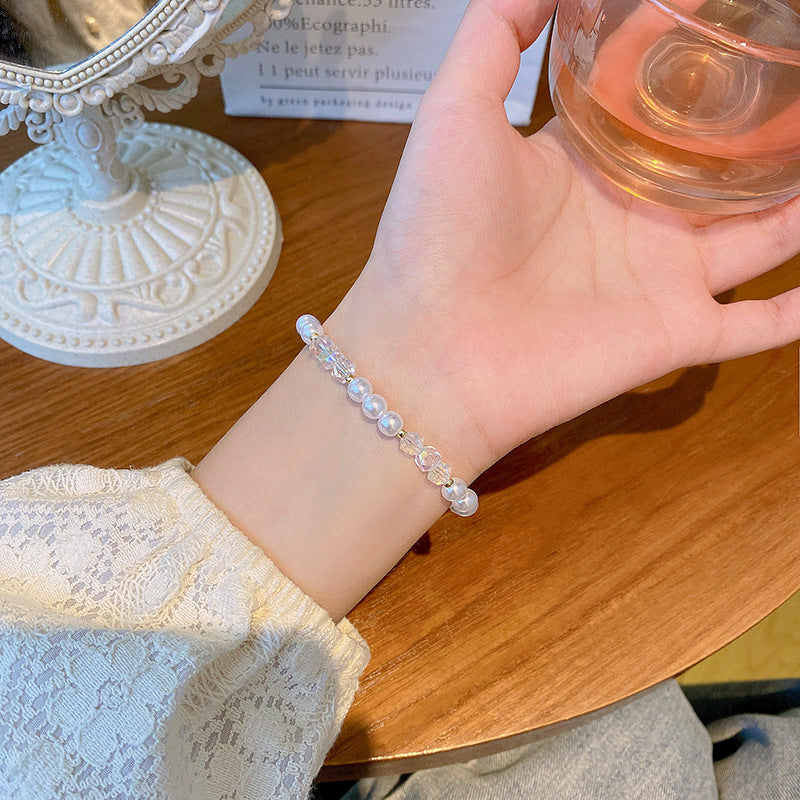 White Pearl Beaded Elastic Bracelet