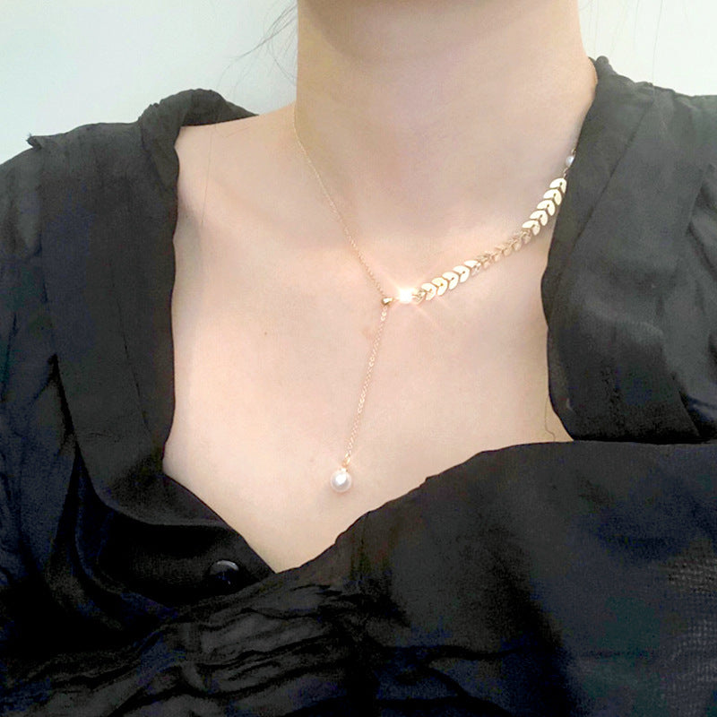 Wheat Chain Pearl Pendant Necklace