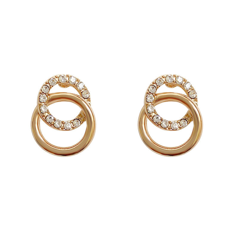 Double Circle Metal Crystal Stud Earrings