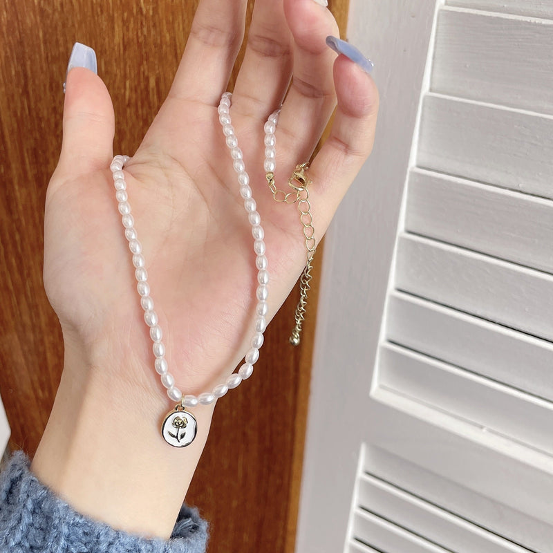 Oval Glass Pearl Necklace Wedding Pearl Necklace for Brides