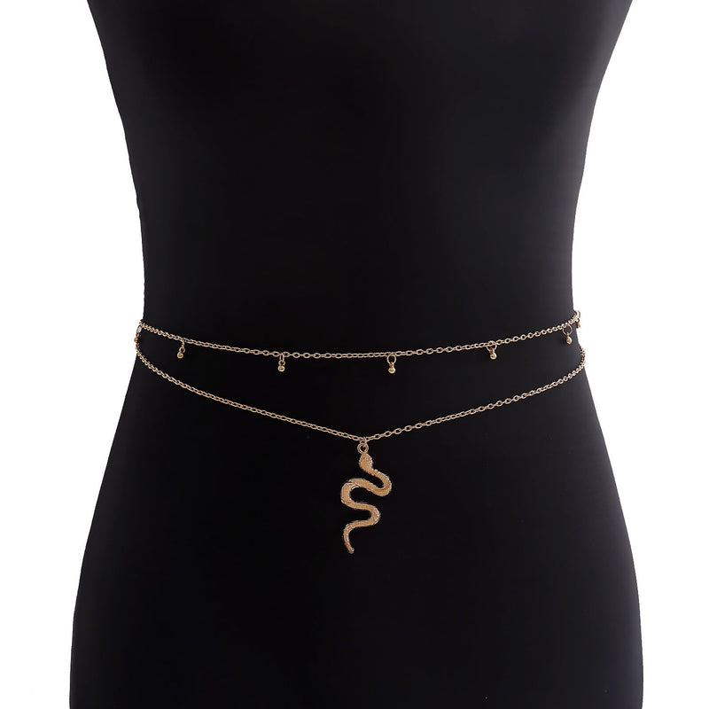 Vintage Exaggerated Snake Shape Waist Chain Sexy Shiny Rhinestone Belly Chain