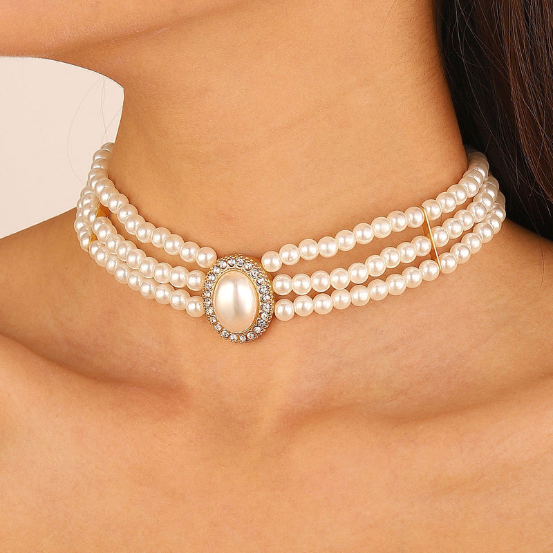 White Three Layer Pearl Bead Necklace