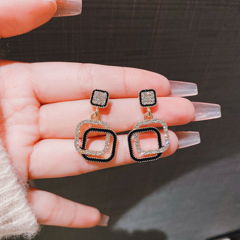 Geometry Rhinestone Square Pendant Earrings