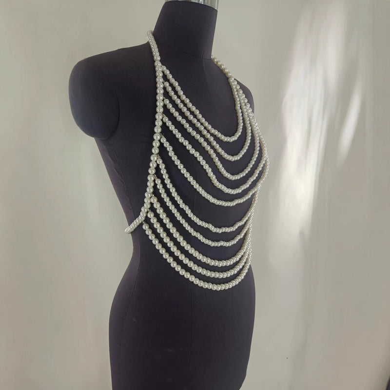 Multi-tassel Pearl Chest Body Chain Sexy Bikinis Waist Chain